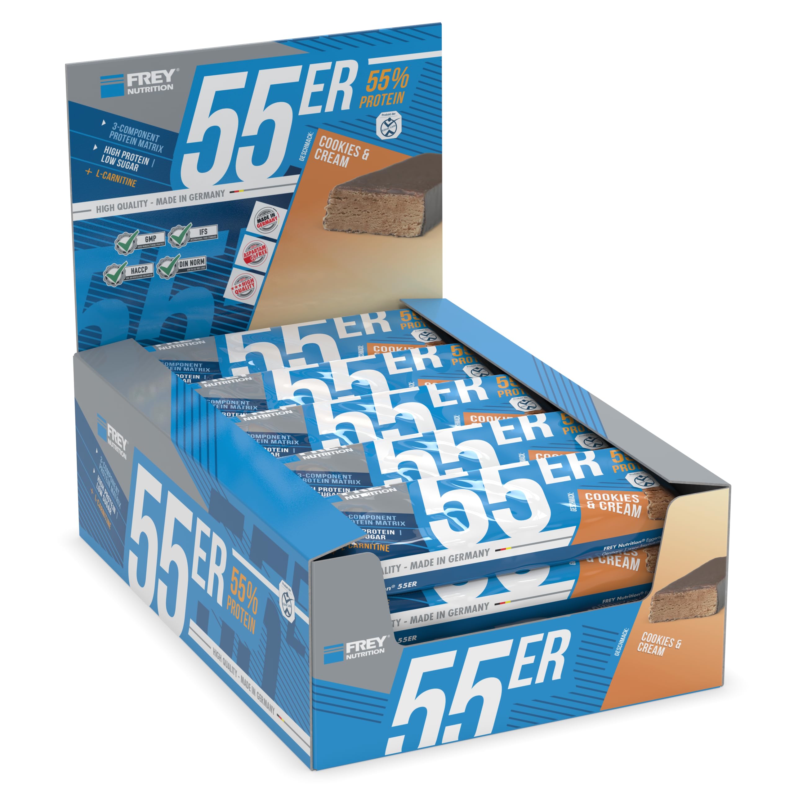 frey-nutrition-55er-proteinriegel-cookies-and-cream-1-kg-packung image 1