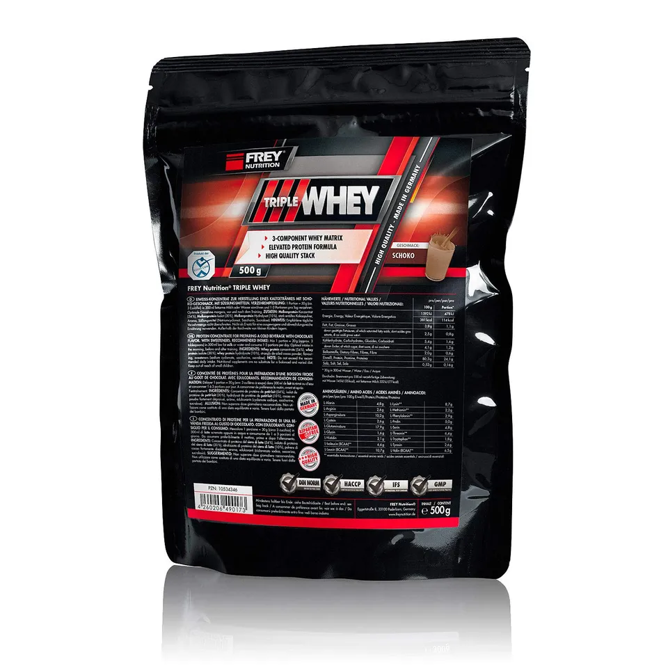 frey-nutrition-triple-whey-protein-schoko-500-g-zipp-beutel image 1