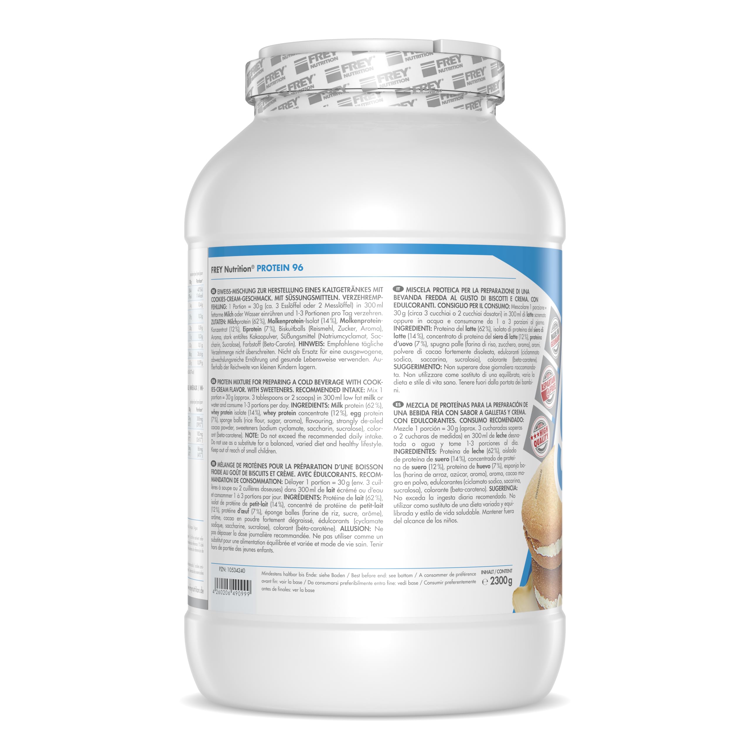 frey-nutrition-protein-96-cookies-und-cream-4-komponenten-protein-2-3-kg-dose image 2