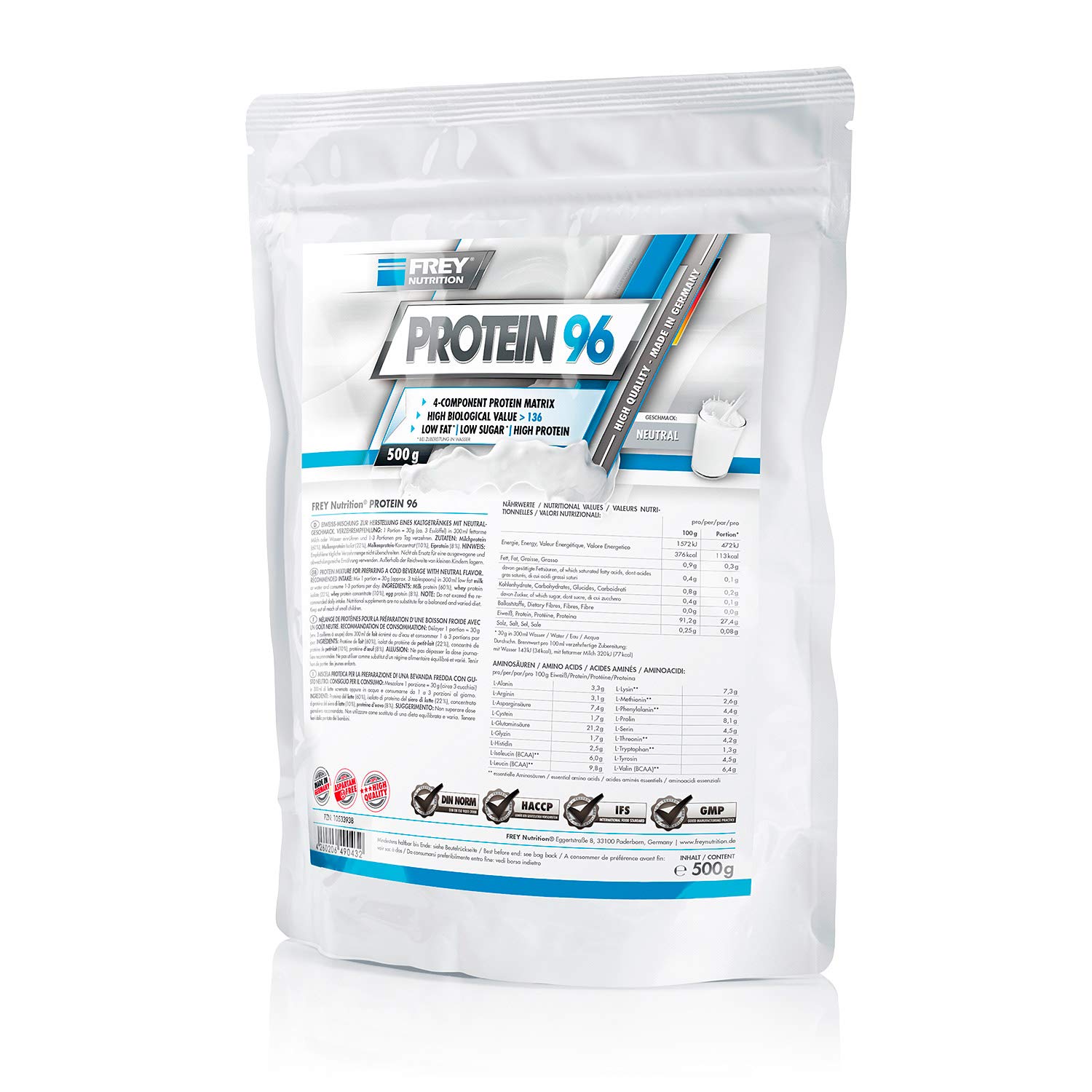 frey-nutrition-protein-96-neutral-4-komponenten-proteinpulver-500-g-zipp-beutel image 1
