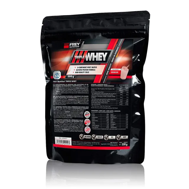 frey-nutrition-triple-whey-erdbeer-500-g-zipp-beutel image 1